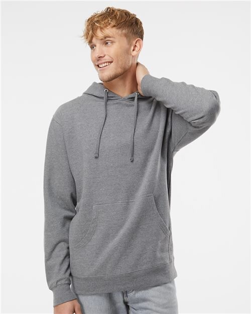 Heather grey Independent Trading fleece hoodie blank ready for embroidery